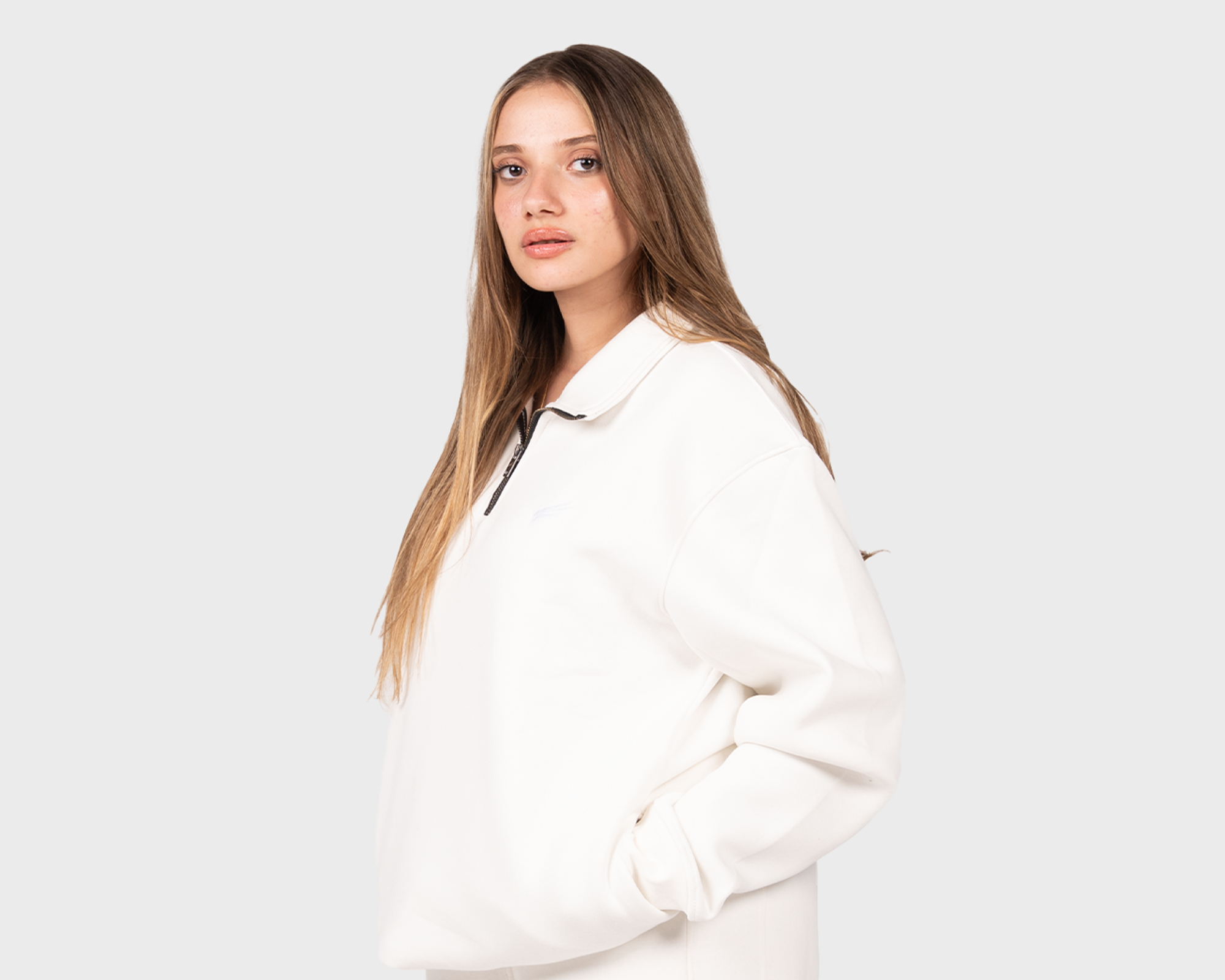 Basic Zippered Sweatshirt Offwhite