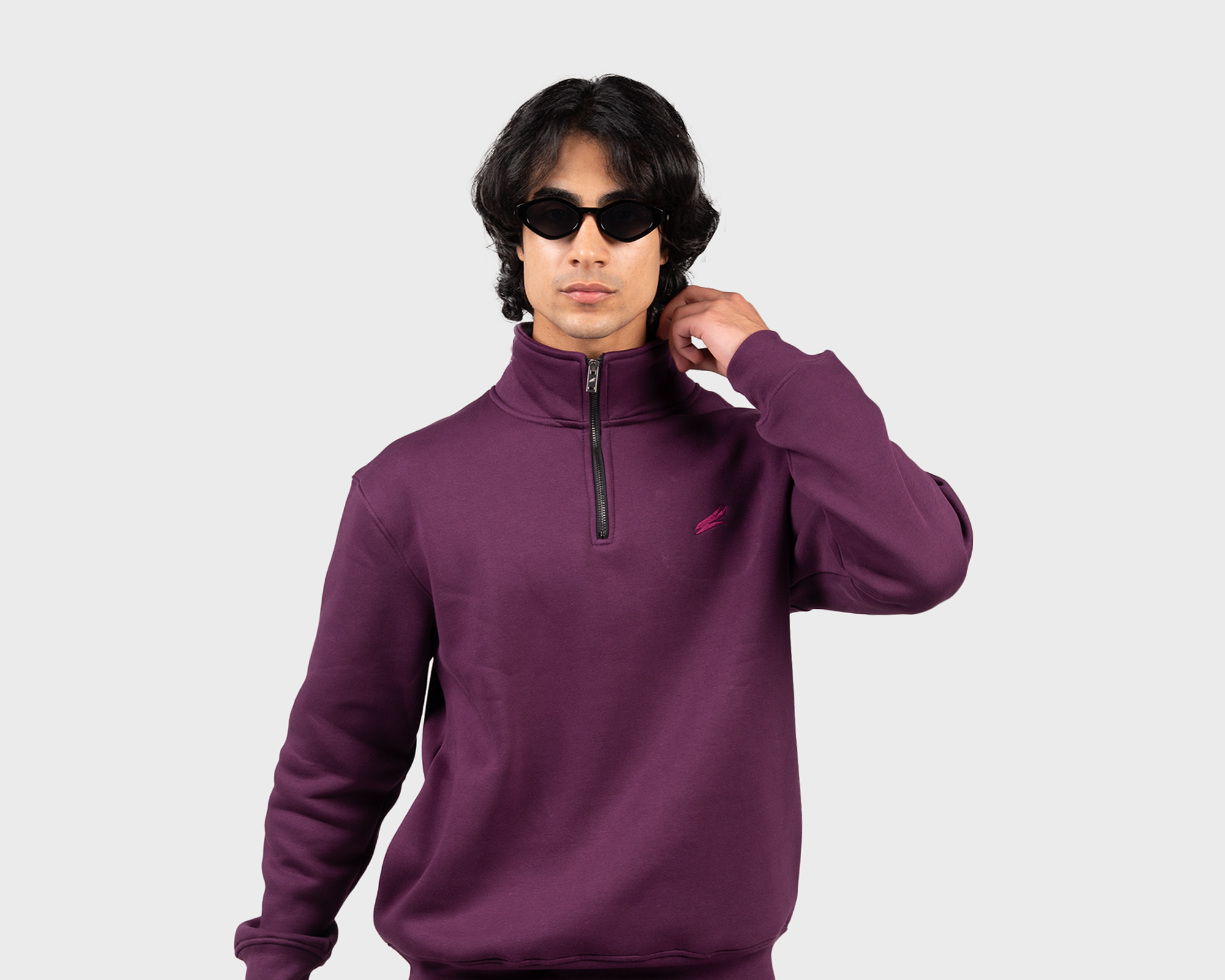 Basic Zippered Sweatshirt Royal Purple