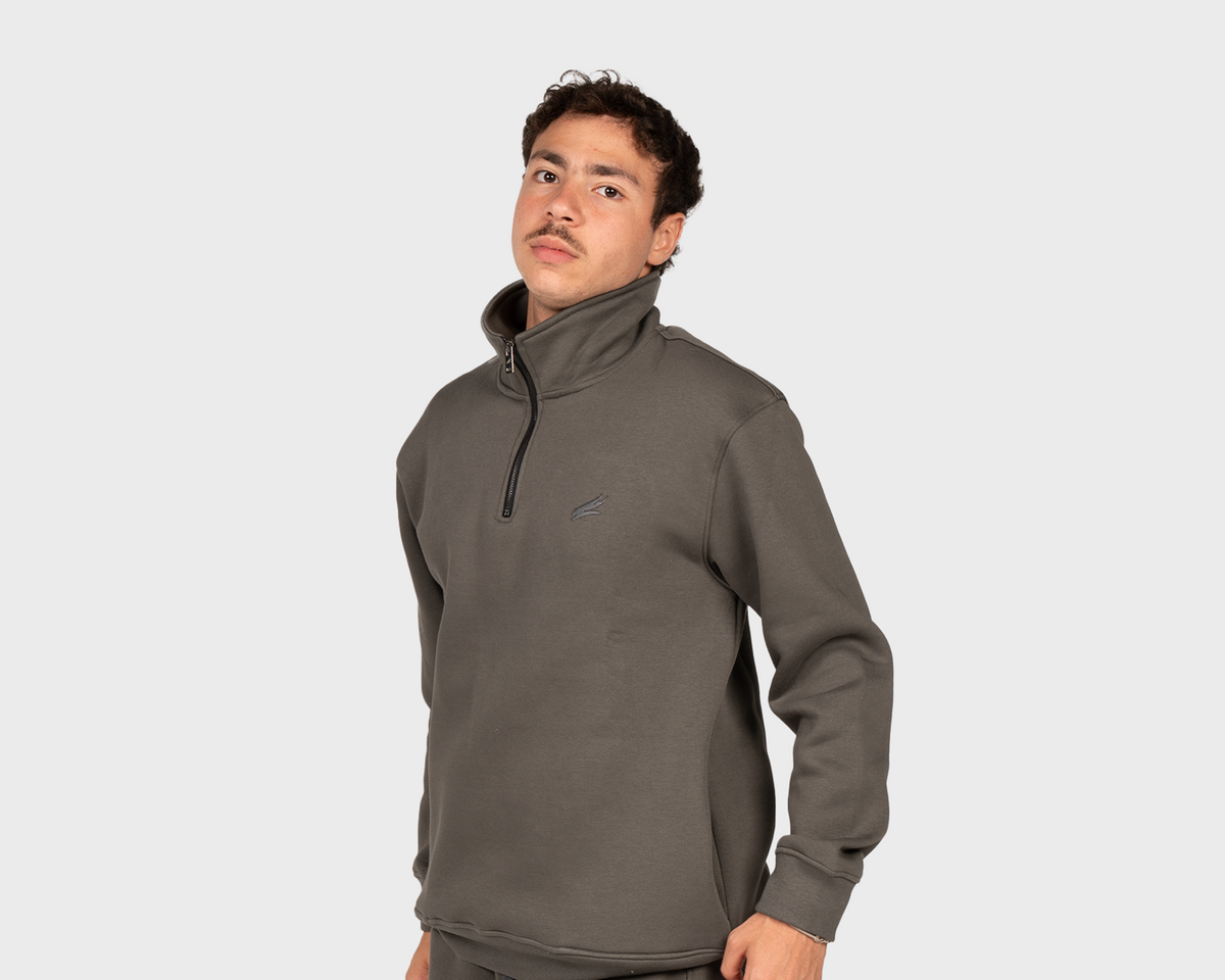 Basic Zippered Sweatshirt Gray