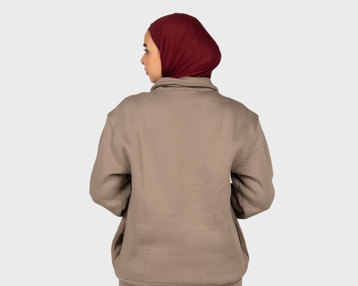 Basic Zippered Sweatshirt Beige