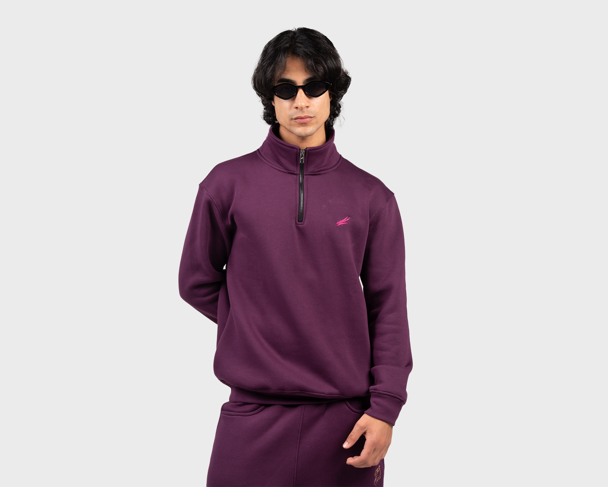 Basic Zippered Sweatshirt Royal Purple