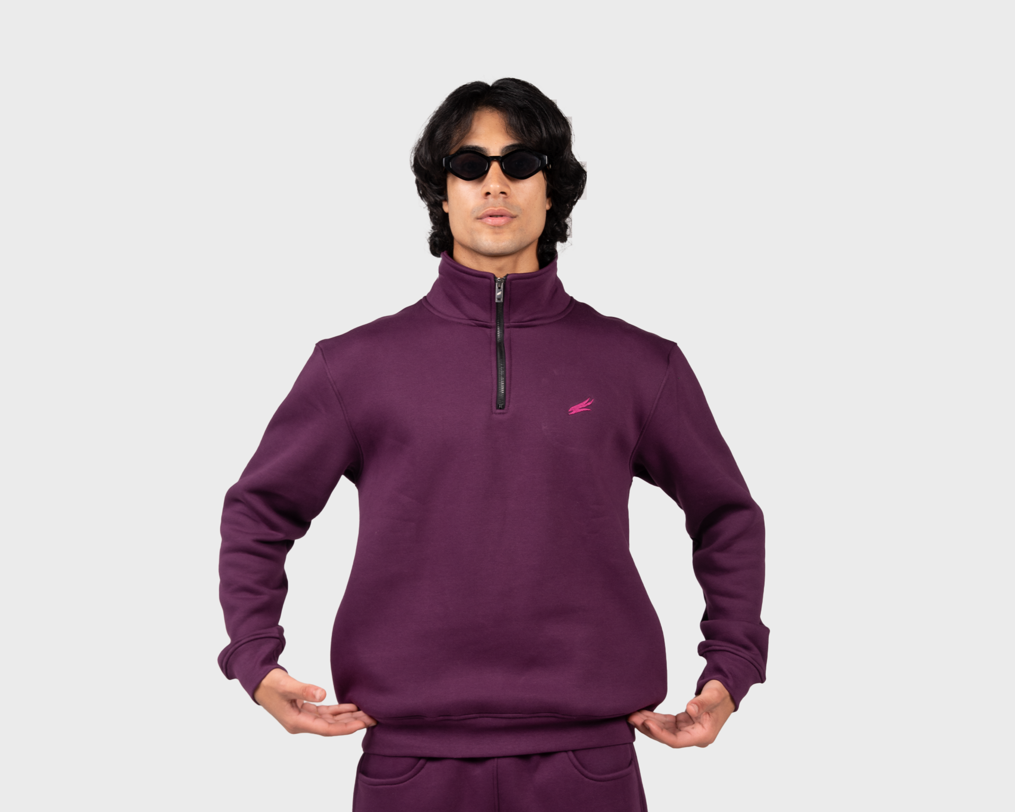 Basic Zippered Sweatshirt Royal Purple
