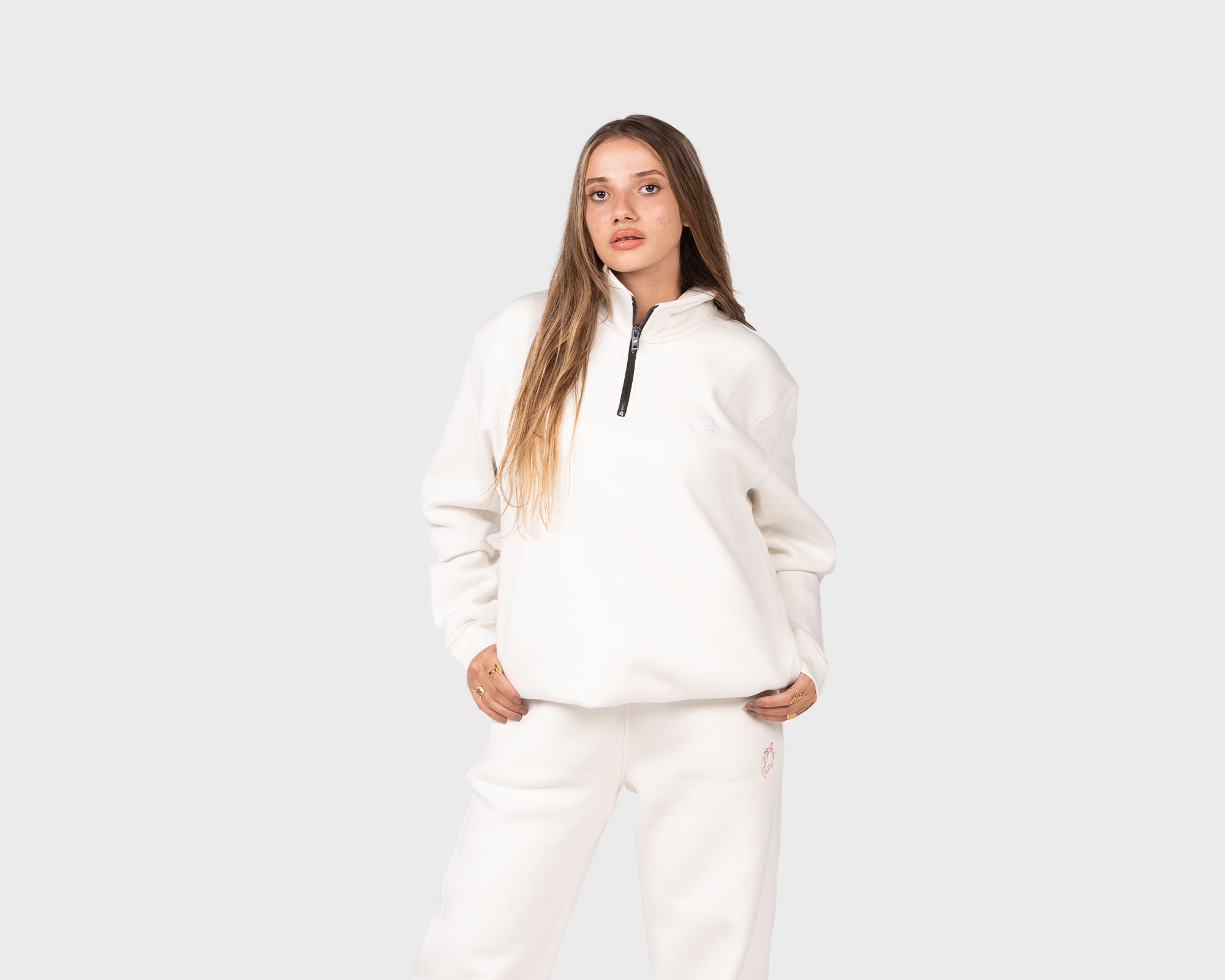 Basic Zippered Sweatshirt Offwhite