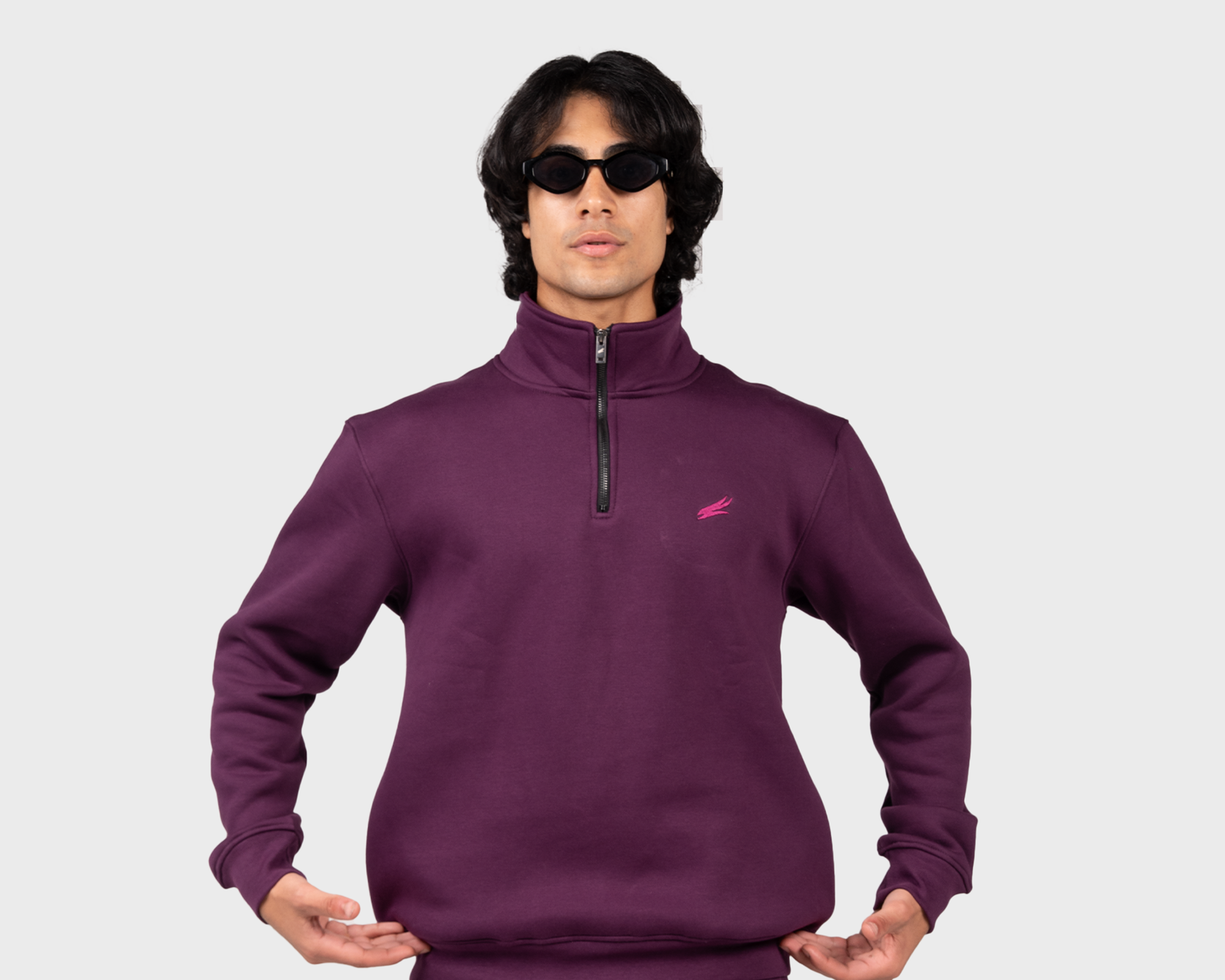 Basic Zippered Sweatshirt Royal Purple