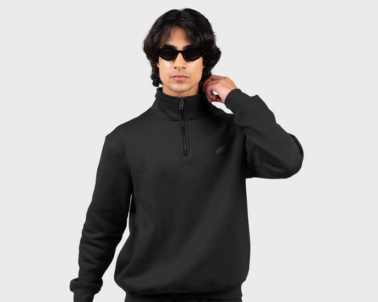 Basic Zippered Sweatshirt Black