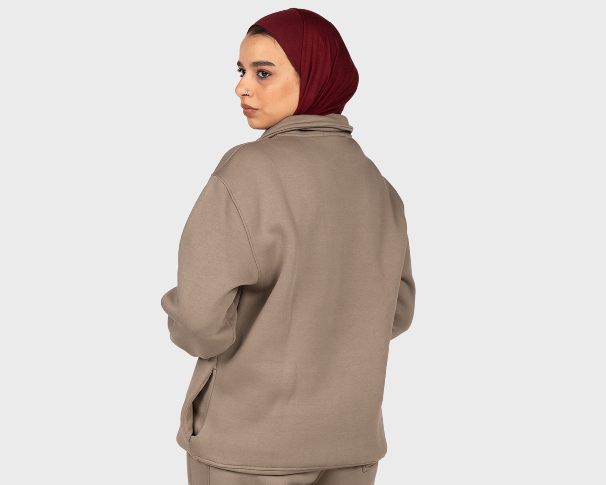 Basic Zippered Sweatshirt Beige