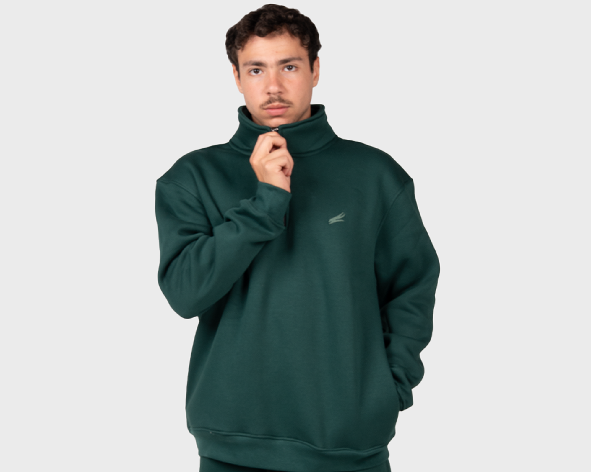 Basic Zippered Sweatshirt Emreald