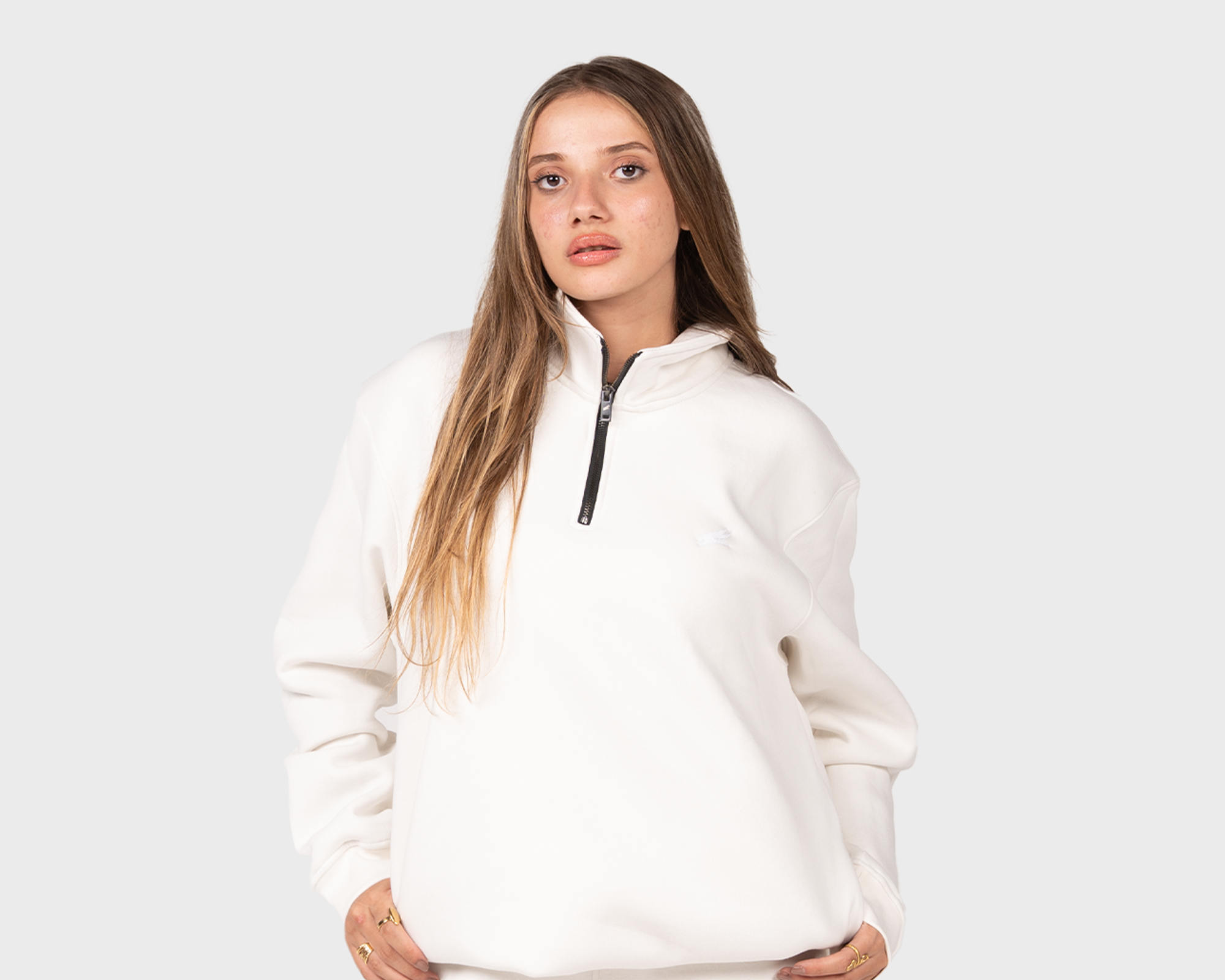 Basic Zippered Sweatshirt Offwhite