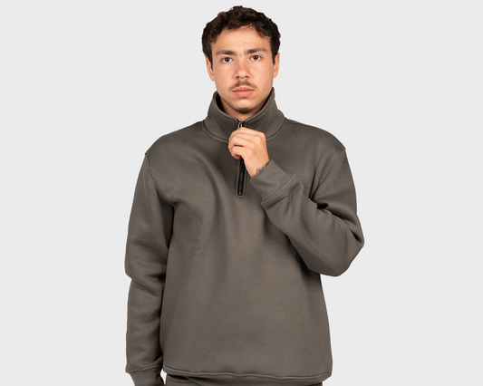 Basic Zippered Sweatshirt Gray