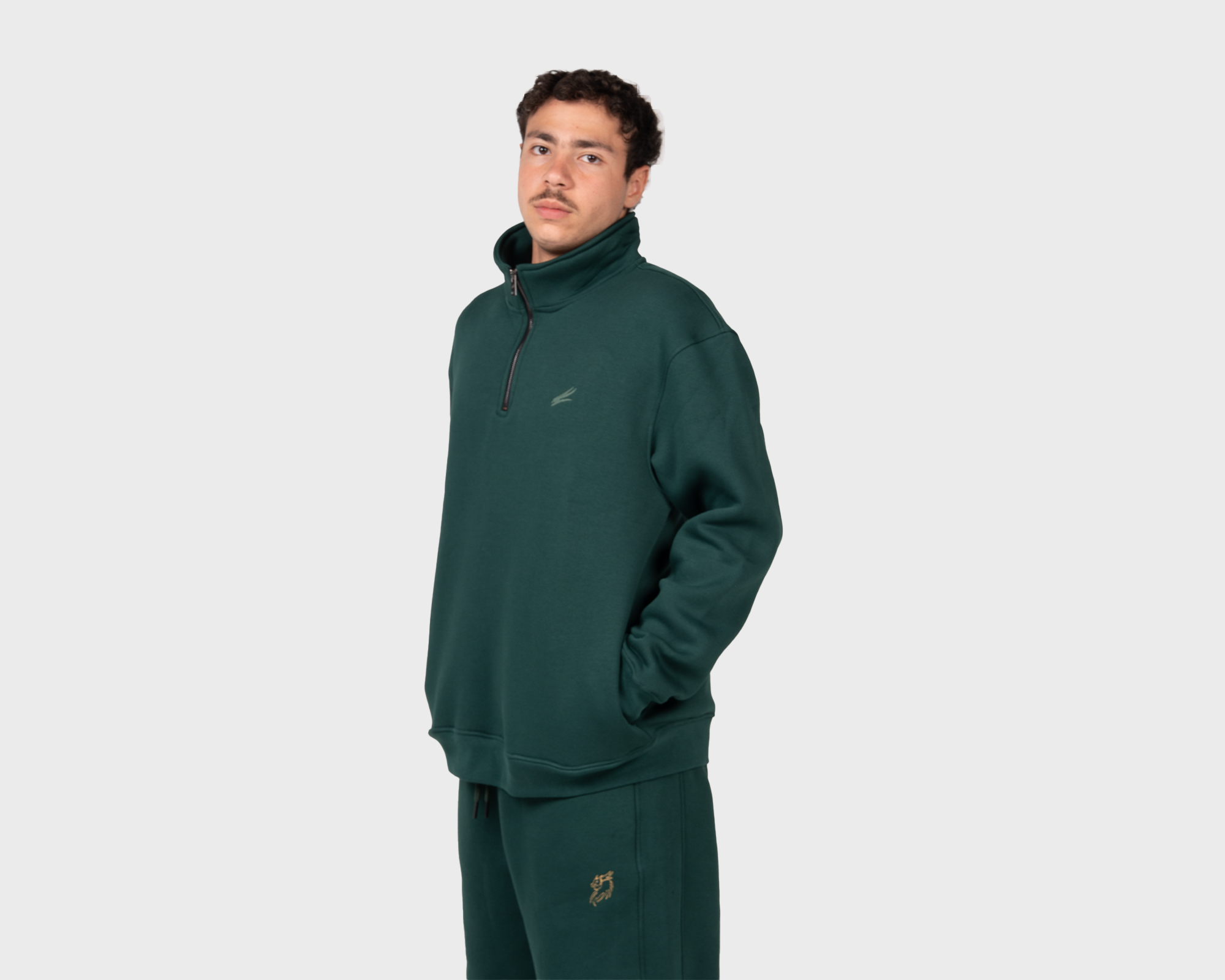 Basic Zippered Sweatshirt Emreald