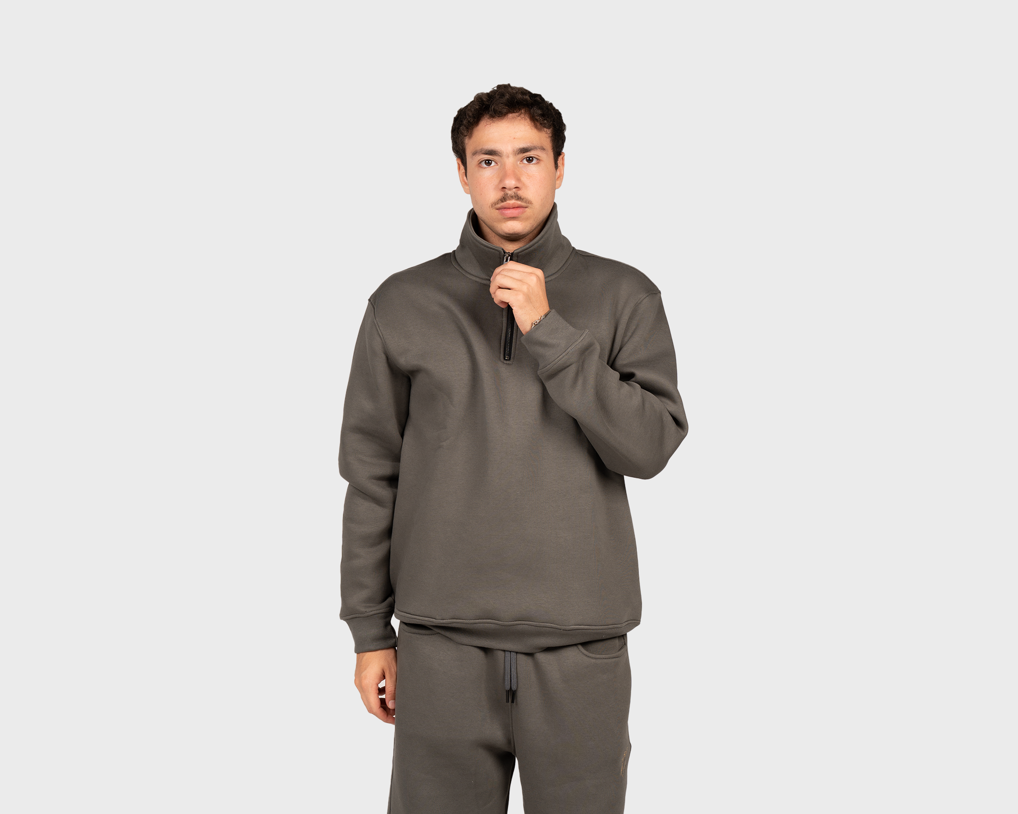 Basic Zippered Sweatshirt Gray