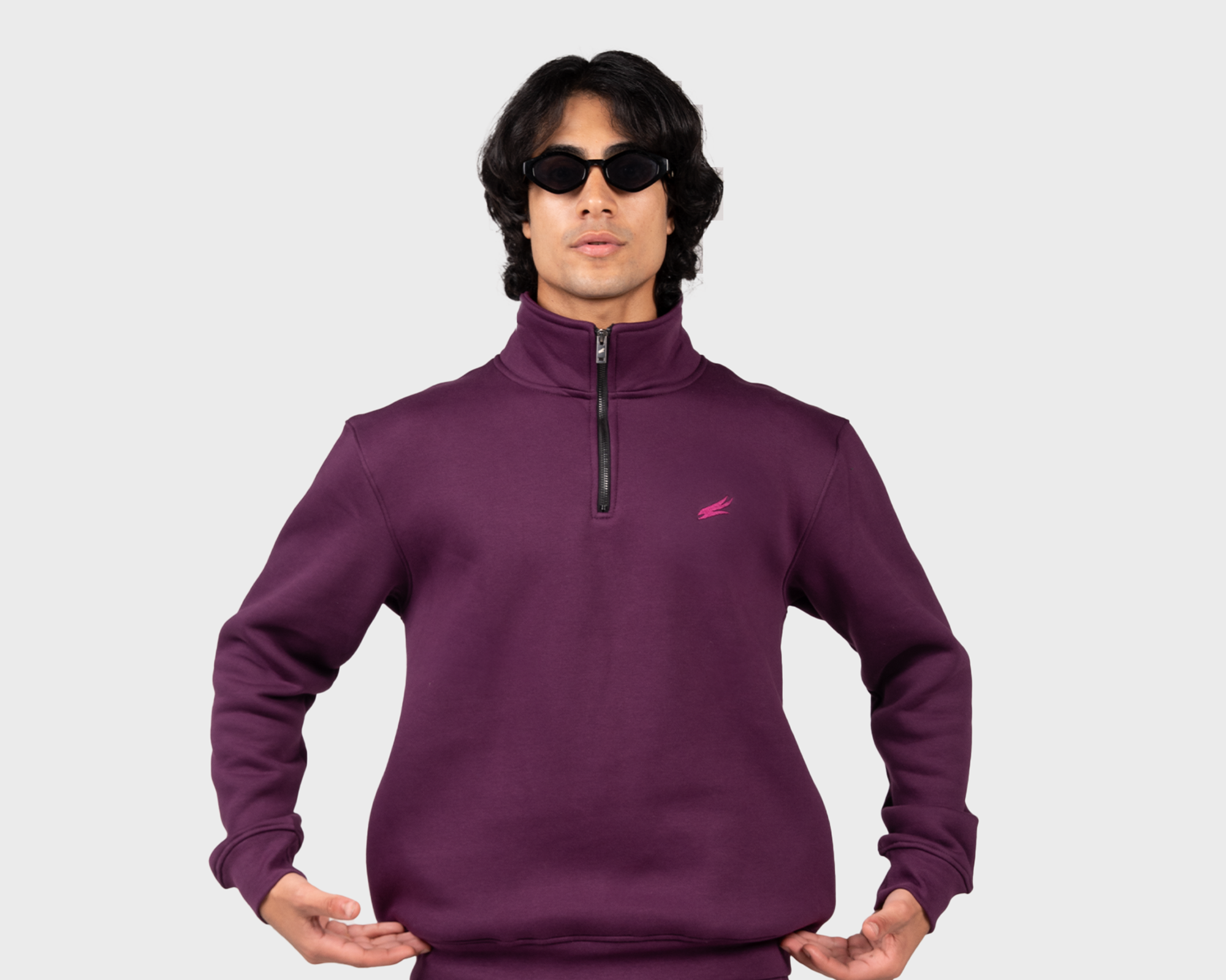 Basic Zippered Sweatshirt Royal Purple